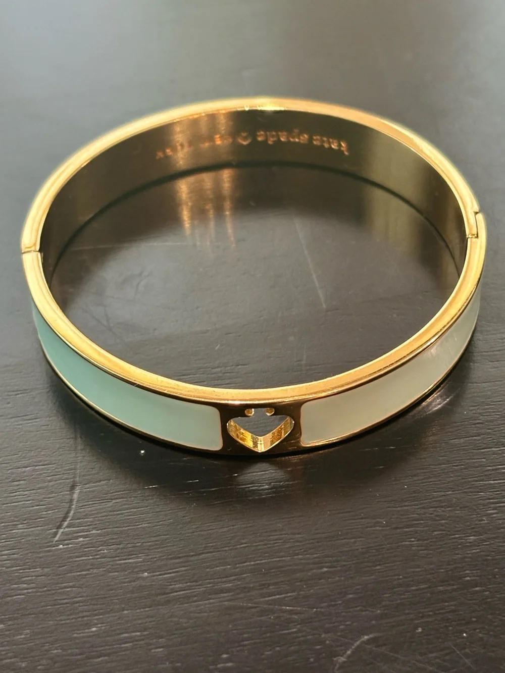 KATE SPADE New York Hole Punch Spade Hinge Bangle Bracelet – Seafoam Green - Picture 7 of 10